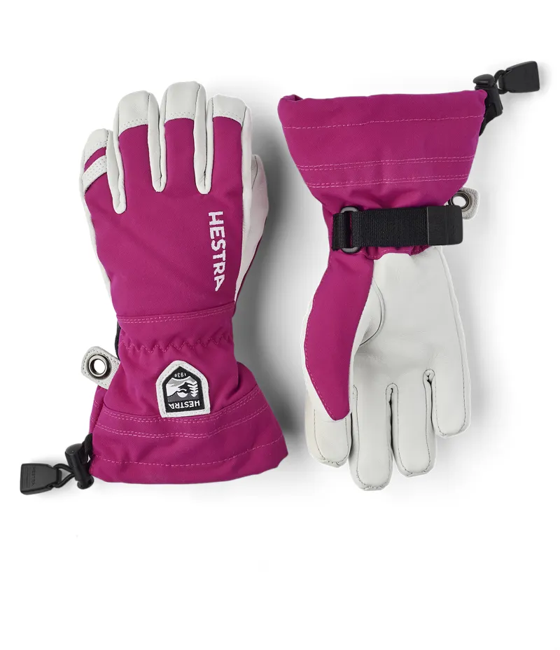 Hestra Army Leather Heli Ski Junior Ski Gloves In Fuchsia Pink